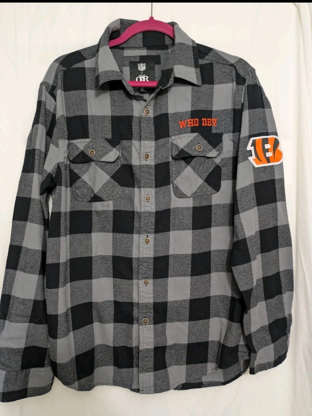 NFL/ Darius Rucker Bengals Flannel Shirt Mens Medium Gray Black WHO DEY